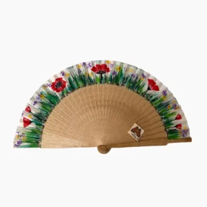 Abanico de roble-amapolas sobre tela beige